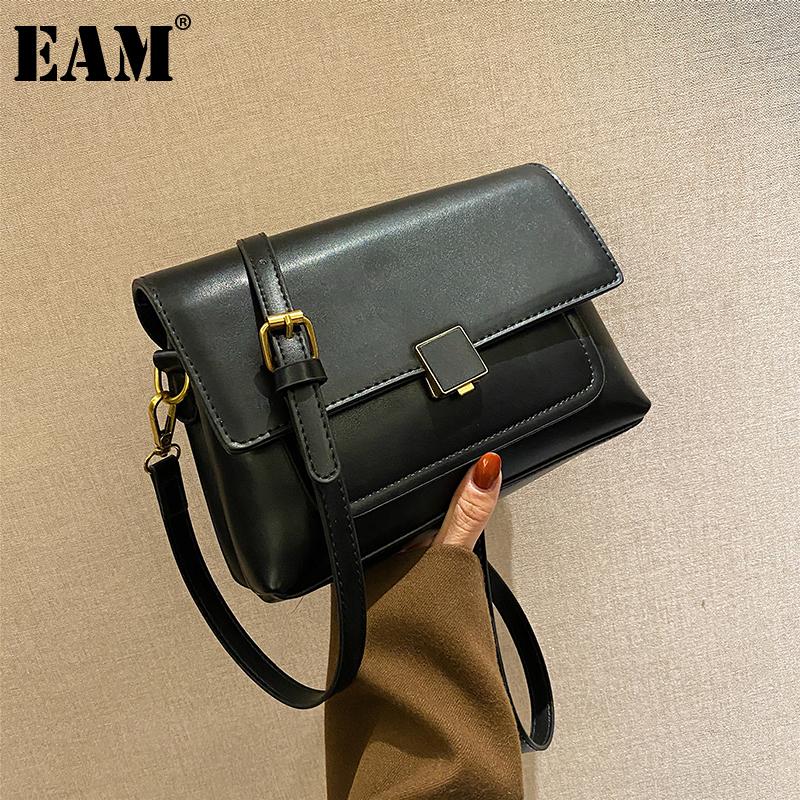 

[EAM] Women New Trend Brief Black Small PU Leather Flap Personality All-match Crossbody Shoulder Bag Fashion Tide 2021 18A1404