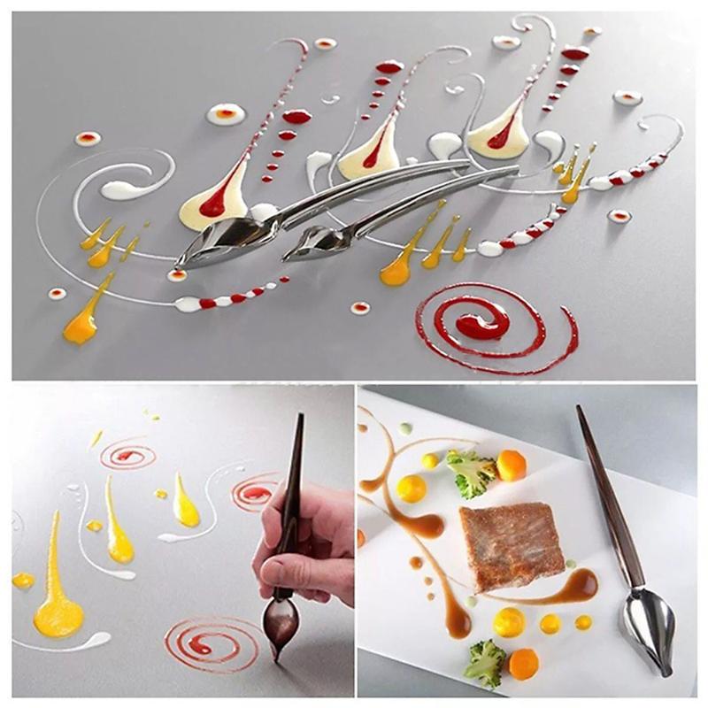 

Stainless Steel Mini Portable Chef Decoration Anti-Slip Pencil Accessories Draw Tools Coffee Sauce Painting Spoon Home Kitchen