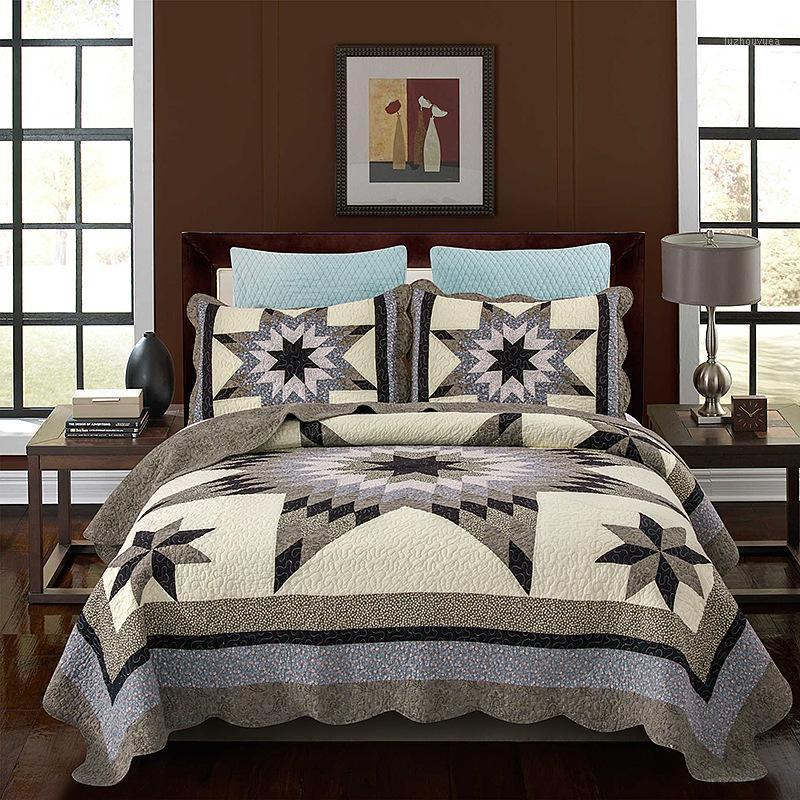 

Vintage Patchwork Bedspreads Quilt Sets 3pcs Cotton Quilts Bed Cover Pillowcase Super  Queen Size Summer Coverlet1, Gray