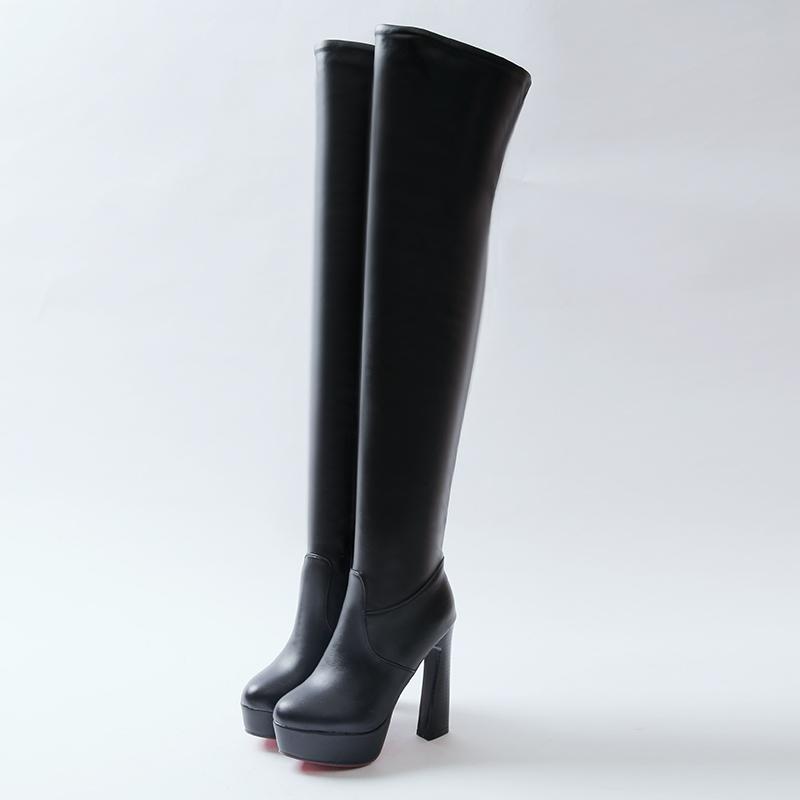

PQECFS Big size 32-43 high quality spring & autumn & winter women solid sexy platform over-the-knee high heels boots 3 colors, Black