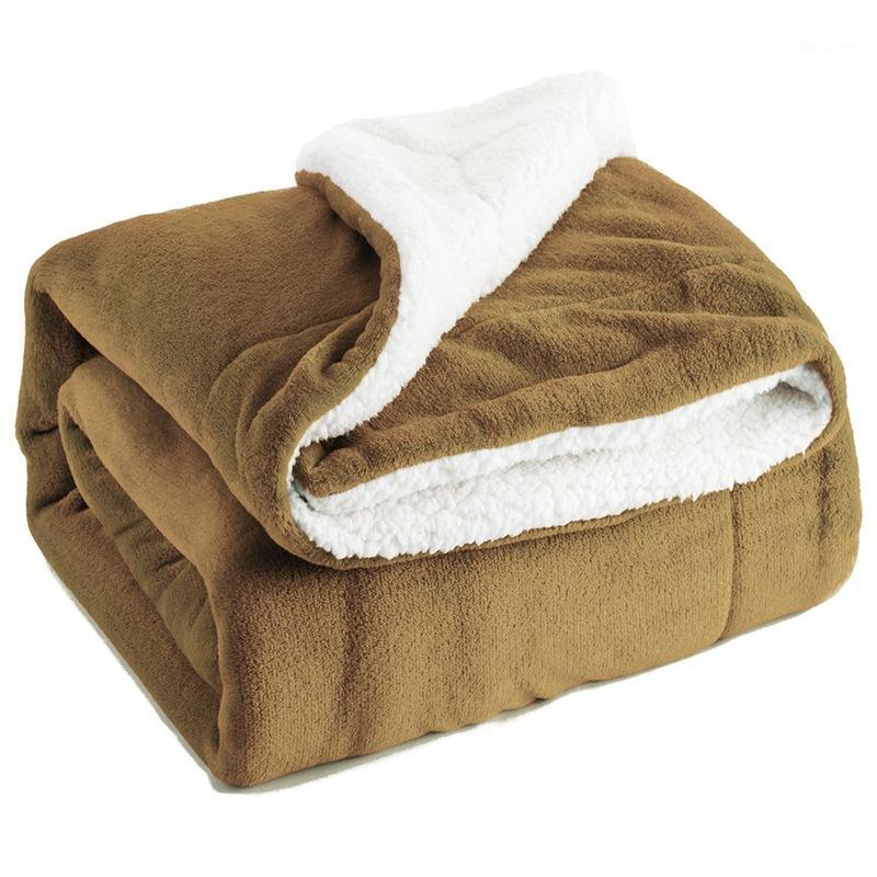 

New Lamb Down Blanket Thickened Double-layer Flannel Blanket Portable Tourist Home Blankets for Beds Weighted1