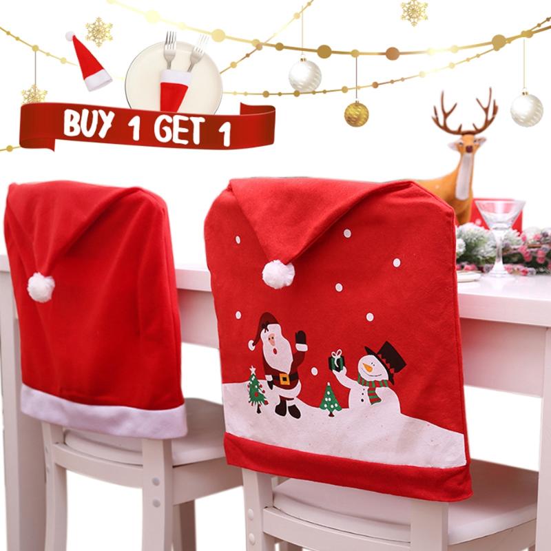 

Buy 1 Get 1 Free! Christmas Chair Cover Santa Claus Table Decoration Cute Red christmas Ornaments Forks Case Gifts New Year