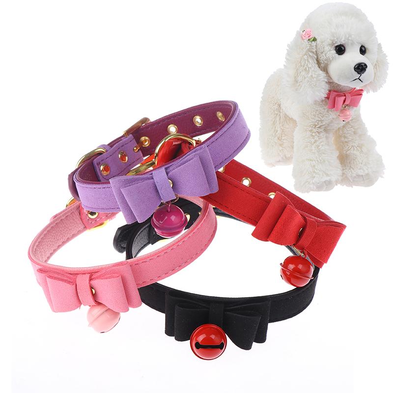 

1pc PU Leather Bells Necklace Bowknot Cat Dog Collar Adjustable Small Dog Puppy Kitten Collars Pet Accessories