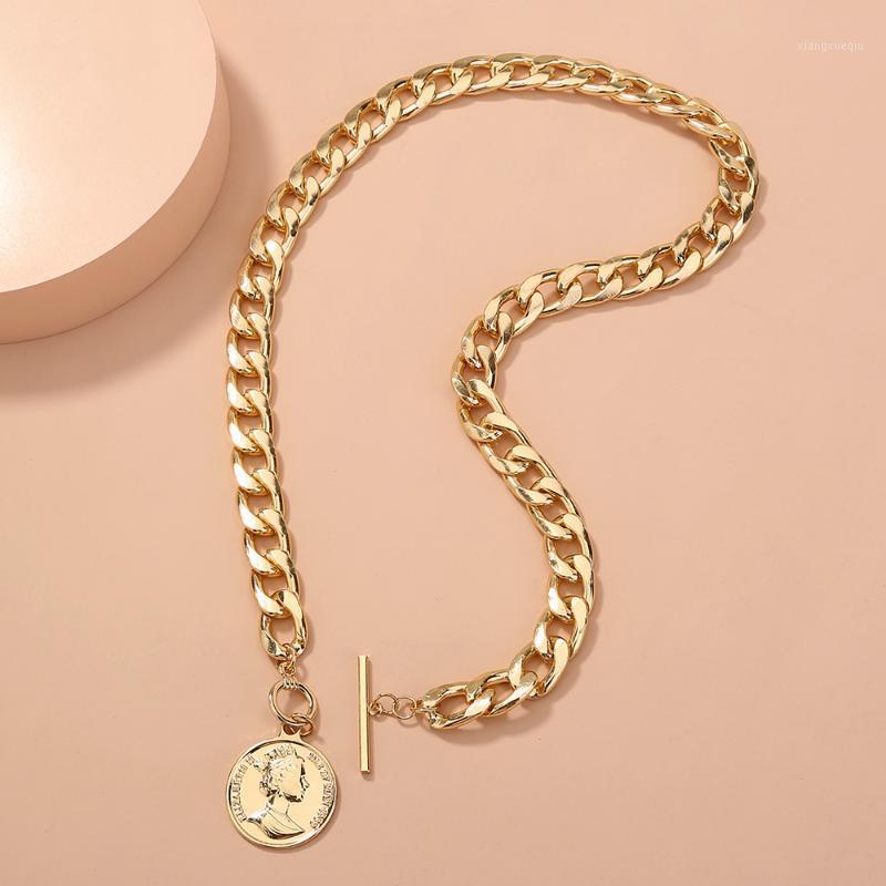 

Chains Thick Necklace For Women Trendy Vintage Coin Necklaces 2022 Fashion Pendants Neck Costume Jewelry, Silver