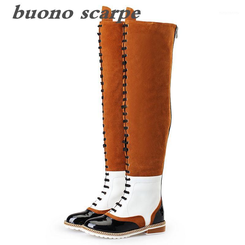 

Autumn and winter flat knee boots ladies sexy lace stitching women's boots leather personalized motorcycle1, Yellow