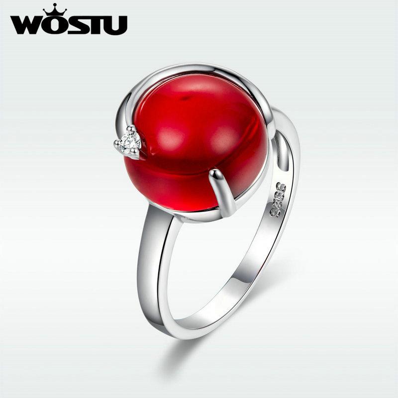 

WOSTU Hot Fashion Red Lure Round Rings For Women Style Glass Ring Wedding Engagement Luxury New Party Unique Jewelry SDTR204