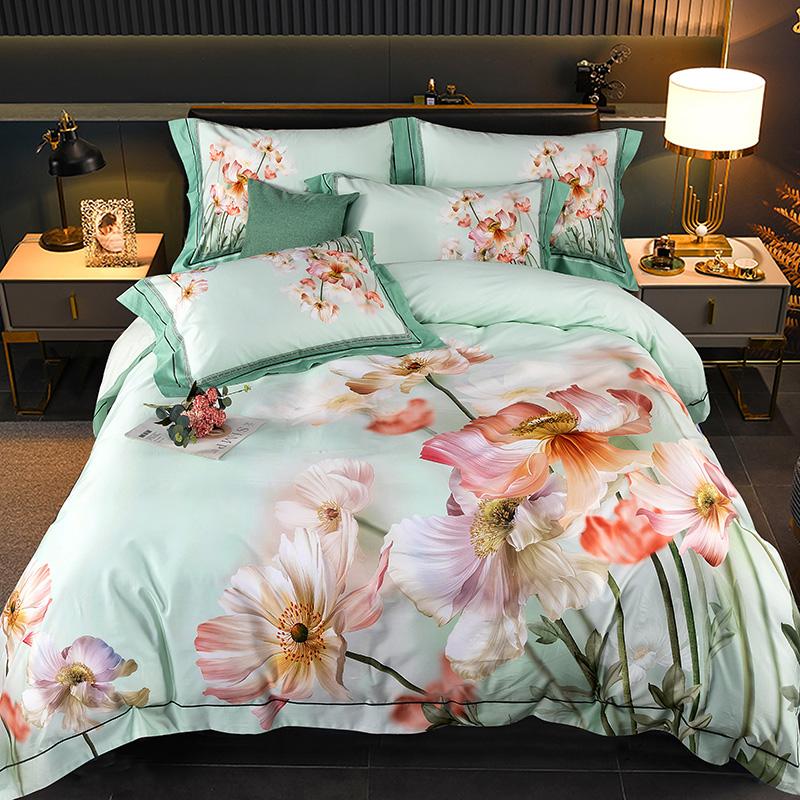 

New Luxury 600TC Egyptian Cotton Flowers Printing Bedding Set Duvet Cover Quilting Bedspread Bed Sheet Pillowcases Home Textiles