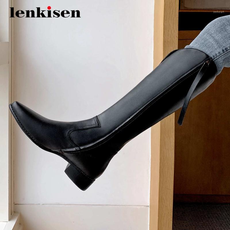 

Lenkisen equestrian boots real leather gorgeous office lady dating pointed toe thick med heel zipper mature knee-high boots L6f11, Black