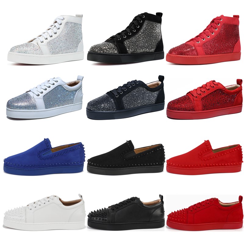 

2020 Hot Sale Red Bottom Spikes Flats Shoes For Men Women Casual Shoes crystal Leather Suede spike Shoes Sneakers With Box Dust Bag, Gifts
