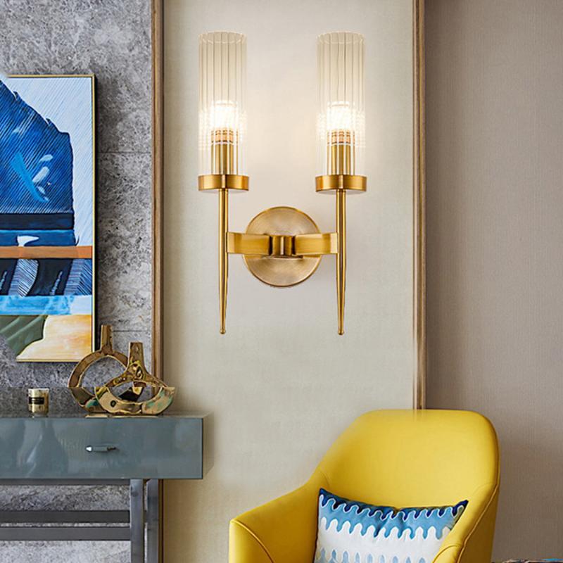 

BEIAIDI American Golden Glass LED Wall Lamp E27 Living Room Hotel Project Wall Light Sconces Post Modern Bedroom Bedside Lamp