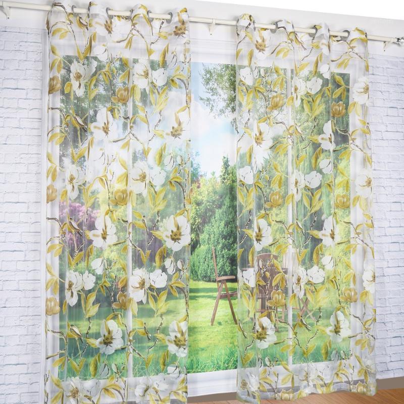 

Window Curtain Yellow Floral Burnout Transparent Sheer For Home Living Room Screening Voile Fabric 1PCS/Lot1, Rod pocket