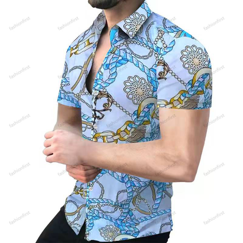Men's t-Shirts Clothing Plaid Shirt Various Pattern Hawaii Short Sleeve Turn-down Summer Print Blouse Single Breasted Broadcloth Factory Supply