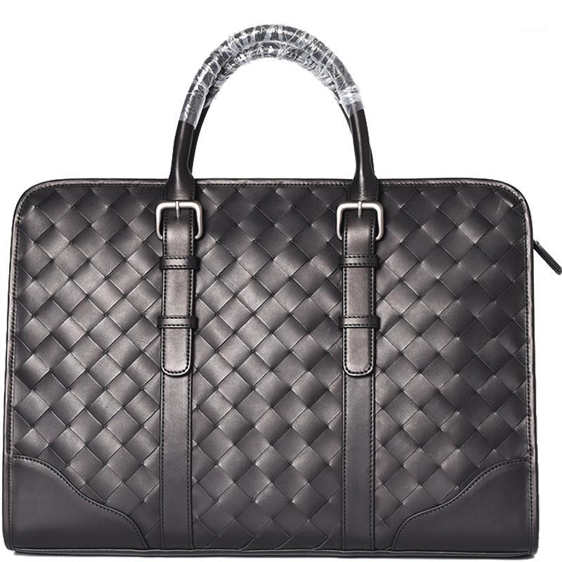 

JIABV Men's Bag Genuine Leather Briefcase Bags Handbags Mens Laptop Woven Calf skin 2020 New Business Quality1, Black