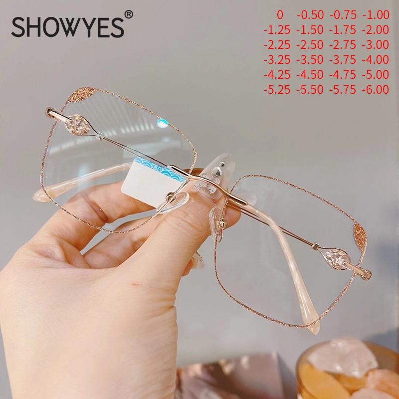 

Oversized Anti Blue Light Filter Rimless Glasses Myopia Women Computer Eyeglasses Optical Glasses Frame for Elegant Lady Eyewear