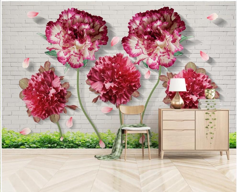 

Custom photo 3d wallpaper Modern minimalist 3d flower brick wall background living room wall murals wallpaper for home decor, Non-woven wallpaper