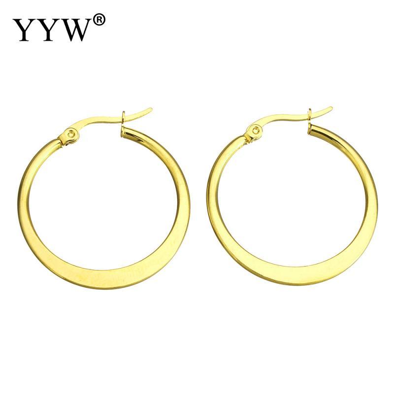 

YYW Hot Sale European Women Jewelry Simple Circle Ear Loops Earrings Pendientes Gold Color Stainless Steel Circle Hoop Earrings