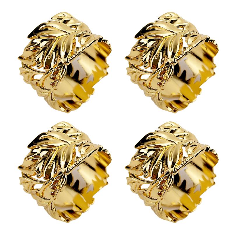 

4pcs Towel Table Home Decor Leaf Shape Banquet Metal Party Hotel Napkin Rings Serviette Buckle Christmas Wedding Holders