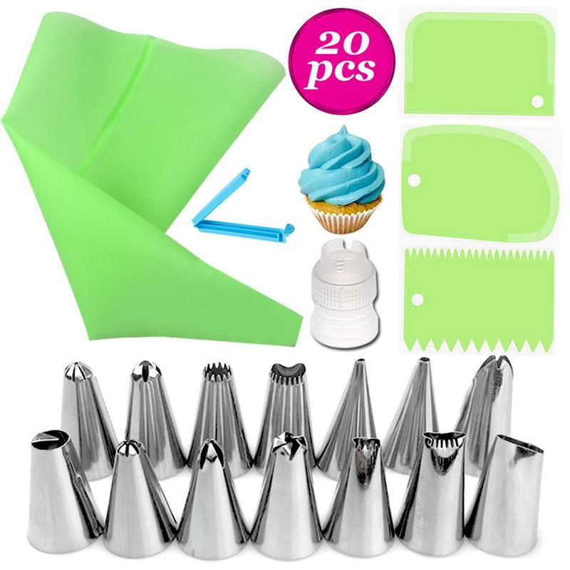 

20pcs/set ilicone Pastry Bag Tips Cake Icing Piping Cream Cake Decorating Tools Reusable Pastry Bags+14 Nozzle Set Scraper