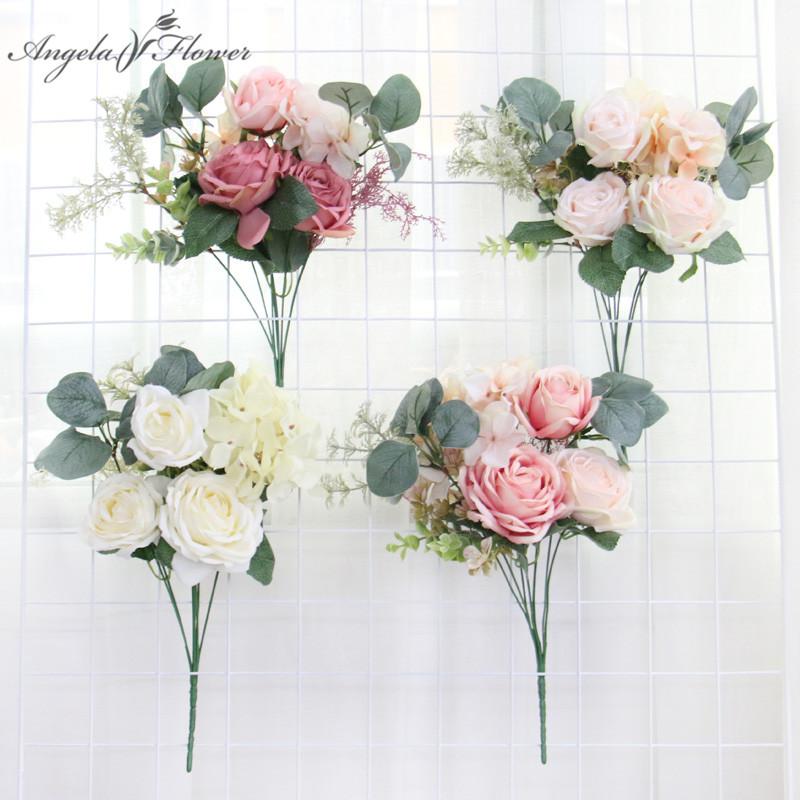 

INS Artificial Flower Wedding Bouquet Michaela Rose Hydrangea Room Home Decoration Flower Wall Material Photo Props Dropshipping, Pink