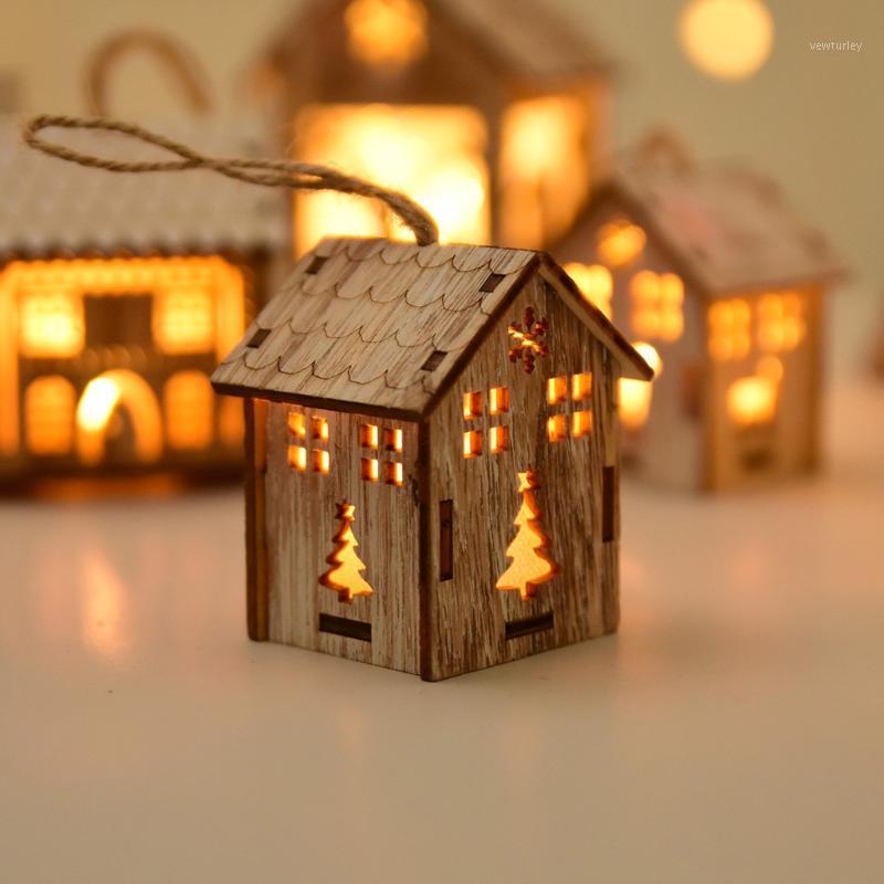 

LED Light Wood House Cute Christmas Tree Ornaments Window Holiday Decoration christmas decorations for home gift1