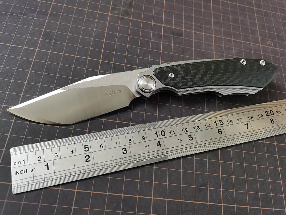 TwoSun Knives Outdoor M390 Carbon Fiber Titanium Flipper Pocket Folder Knife TS229-M390-image-631285639