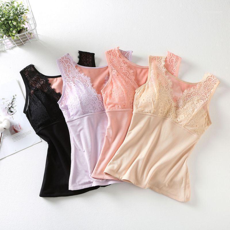 

Sexy Crop Top Women Fashion Tank Top Cozy Camisole Female Bottoming Tube Lace Stitching V Neck Plus Velvet Warm Mujer1
