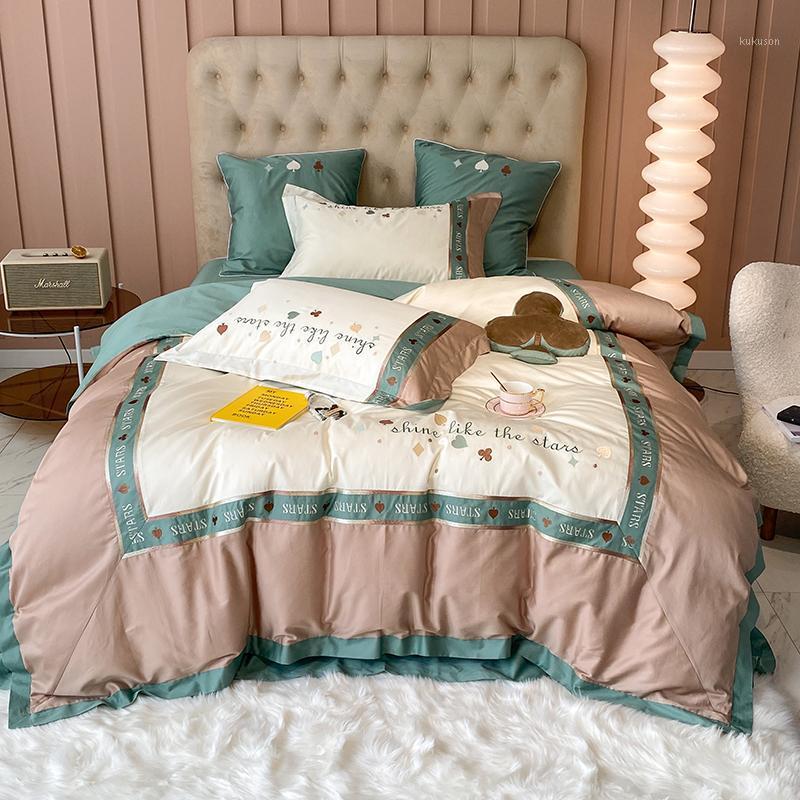 

800TC Egyptian Cotton Embroidery European Bedding Set Duvet Cover Bed sheet/Linen Pillowcases1, As pic