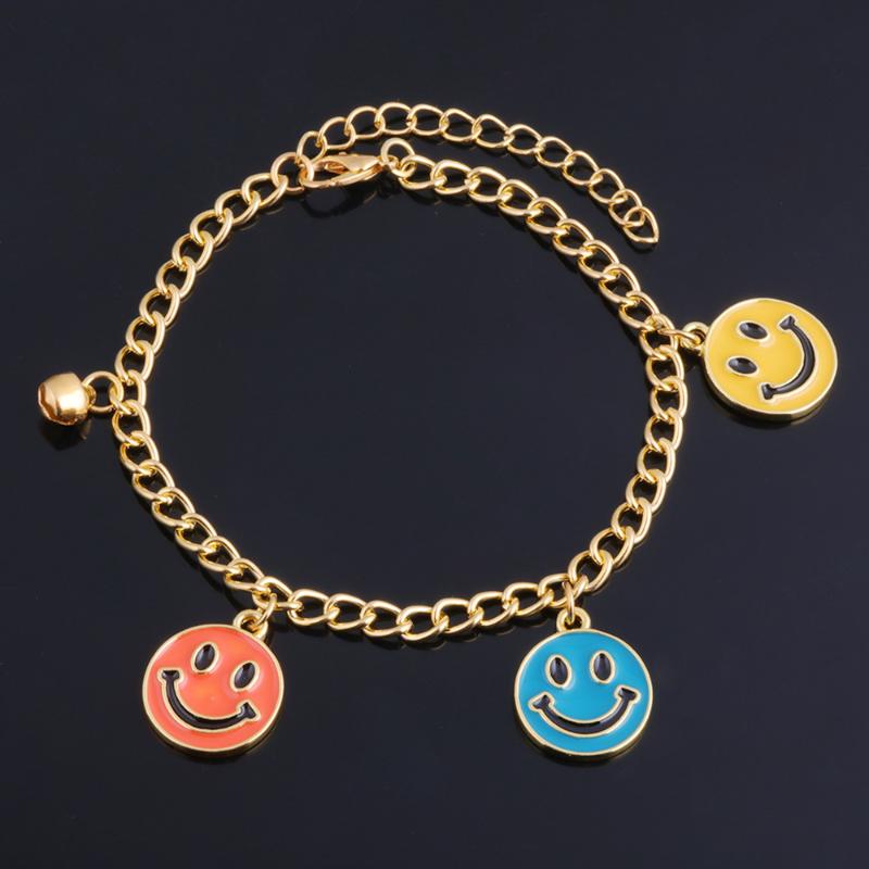

RJ Kpop New Carton Smile Bracelet Woman Girl Gold Plate Cute Happy Face Pendant Chain Jewelry Accessory Gift Not Fade
