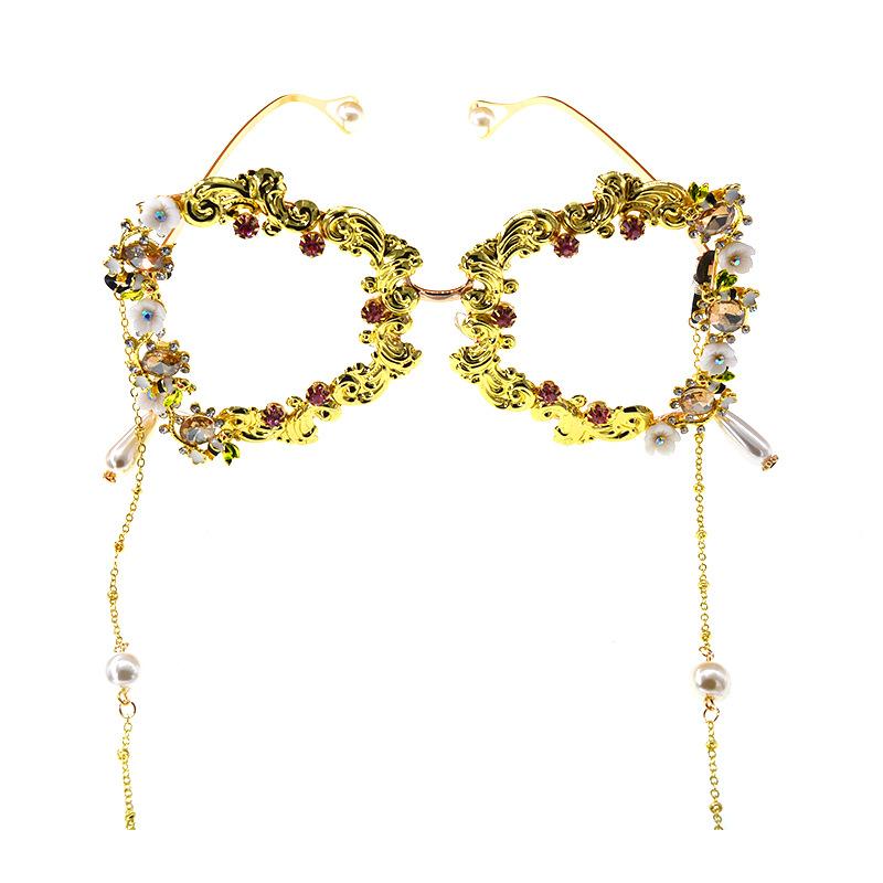 

Sunglasses 2021 Oversized Punk Women Luxury Metal Flower Fashion Men Baroque Pearl Sun Glasses UV400 NX