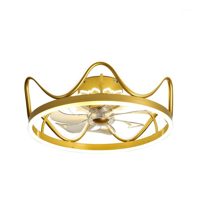 

Children's room fan lamp crown bedroom lamp ceiling simple hidden remote control dimming three-color ceiling1