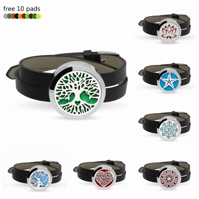 

Hot sale flower Starfish Aroma Essential Oil diffuser perfume Charm Bracelet Women Man PU leather Bracelet1