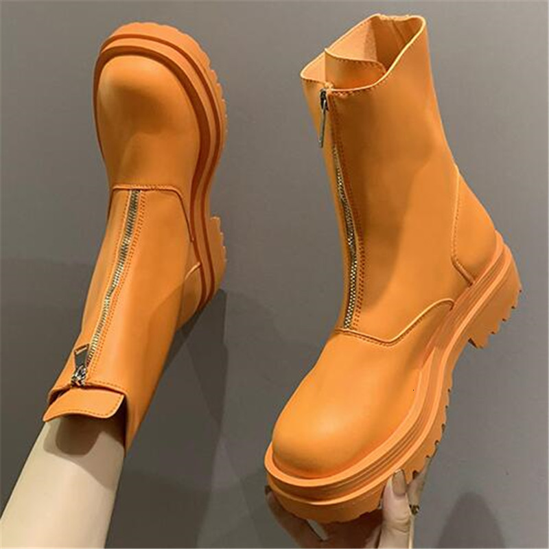 

Spring 2021 New Fall Front Zip Female High-quality Shoes Fashion Comfortable High-top Soft Boots I54R, White