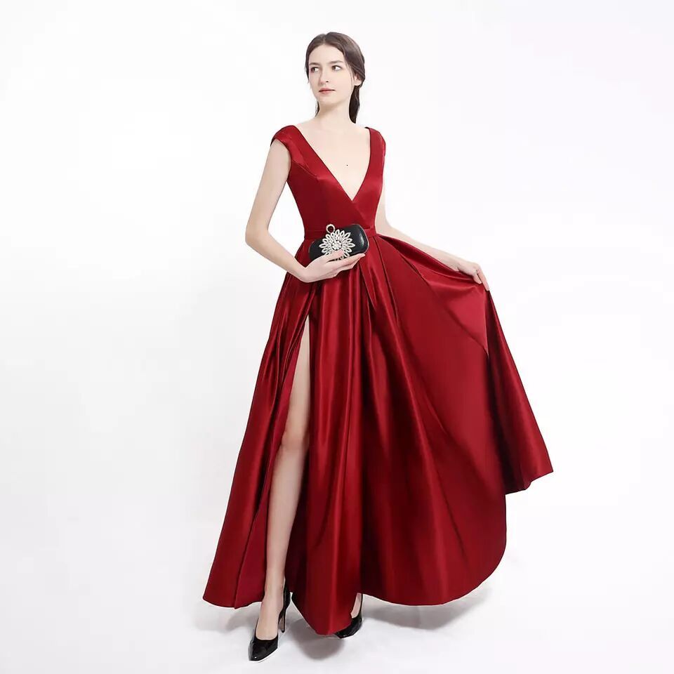 

2021 New "robe Soiree", "sexy Deep Decorated v Prom Dresse Elegant Party Boda Pocket Dress Side Divide" NWAO, Black