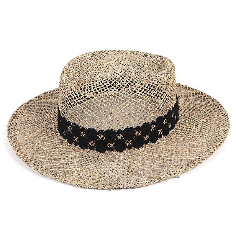 

Women Salty Grass Sun Visor Hats Fashion Hollow Ladies Summer Panama Hat With Ribbon Wholesale, White ribbon