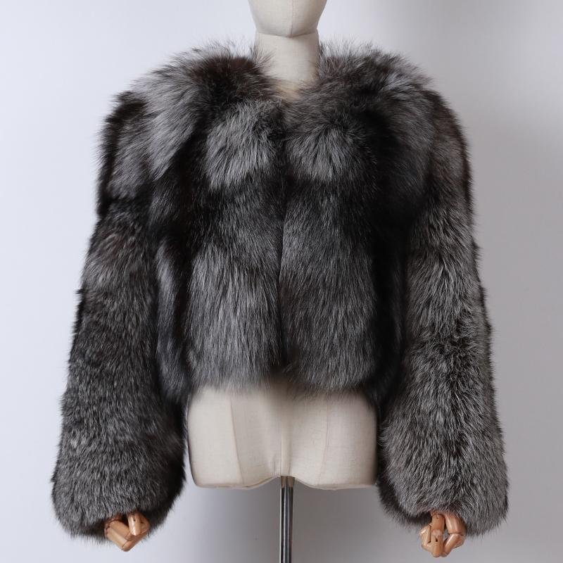 

ladies natural silver jacket coat short women real Fur outwear, As picture