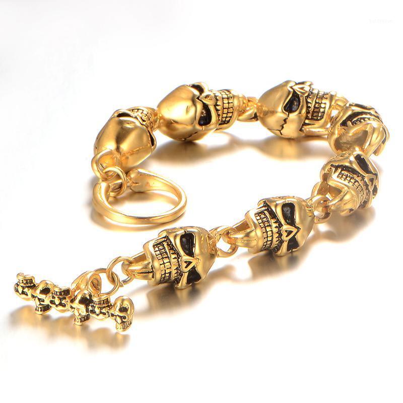 

4 Colors Hip Hop Rock 316L Stainless Steel Skulls Link Chain Bracelets Bangle for Men Biker Jewelry1
