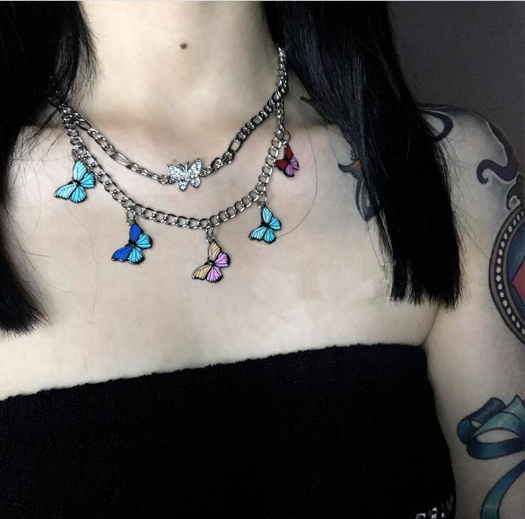 

2020 harajuku butterfly chain necklace 90s aesthetic accessories igirl necklace e girl crystal chains hip hop Gift jewelry Drop