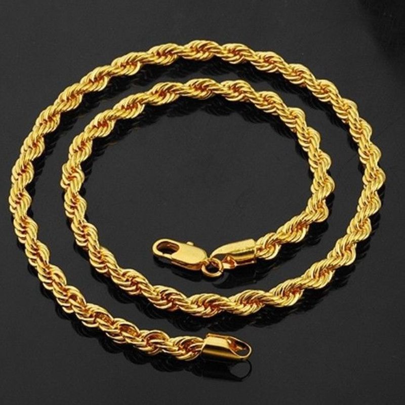 Womens Mens Necklace Classic Rope Chain Link 18K Yellow Gold Filled Twisted Knot Chain Fashion Jewelry Gift 24 Inches,4mm Wide-image-601086917