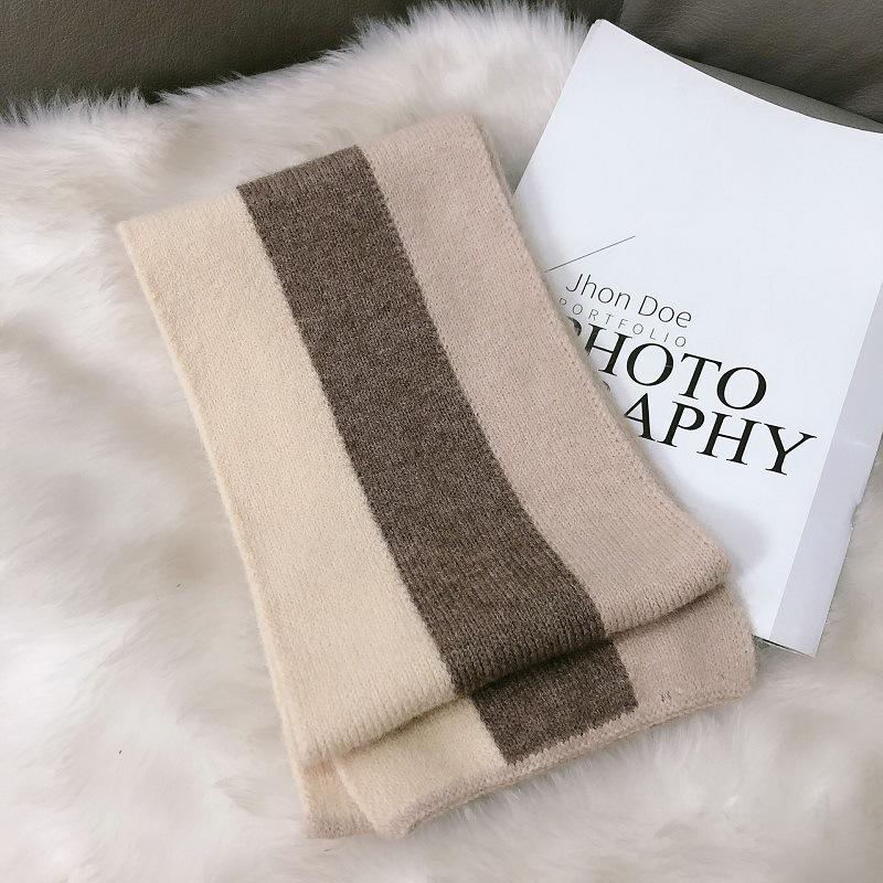 

OUOI Color matching wild knit autumn and winter warm wool small scarf female student bib Korean style long strip