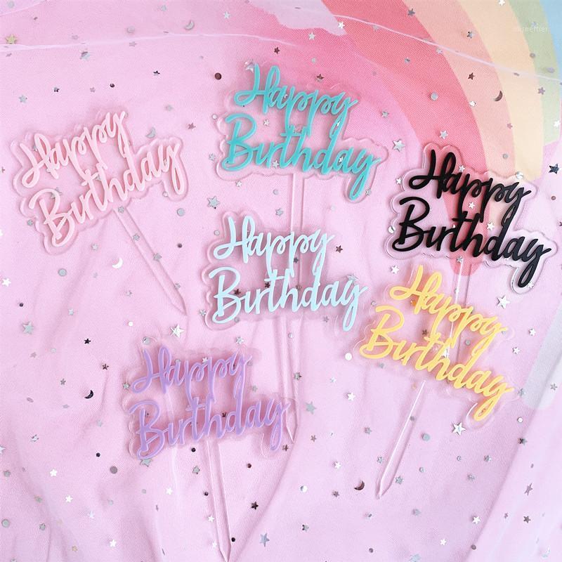 

6 Colors Cake Decoration Candy Color Double Layer Transparent Happy Birthay Cake Toppers for Baby Shower Birthday Party Decor1