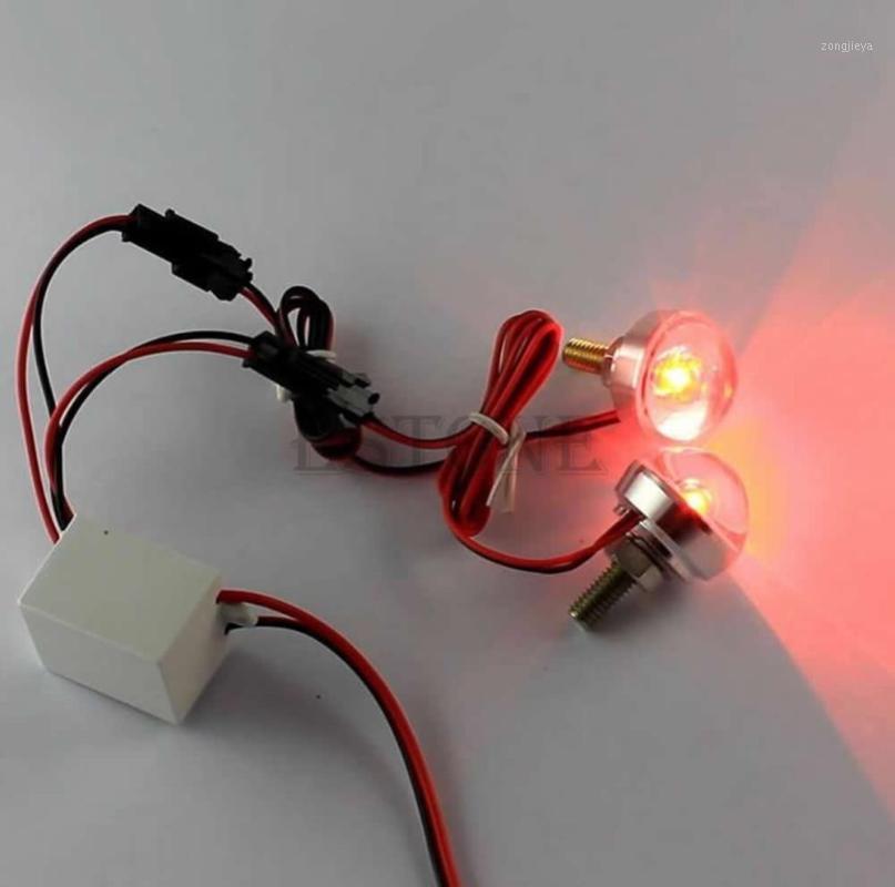 

12V Motorcycle License Plate Frame Bolt Red LED lens Light Strobe Flashing1
