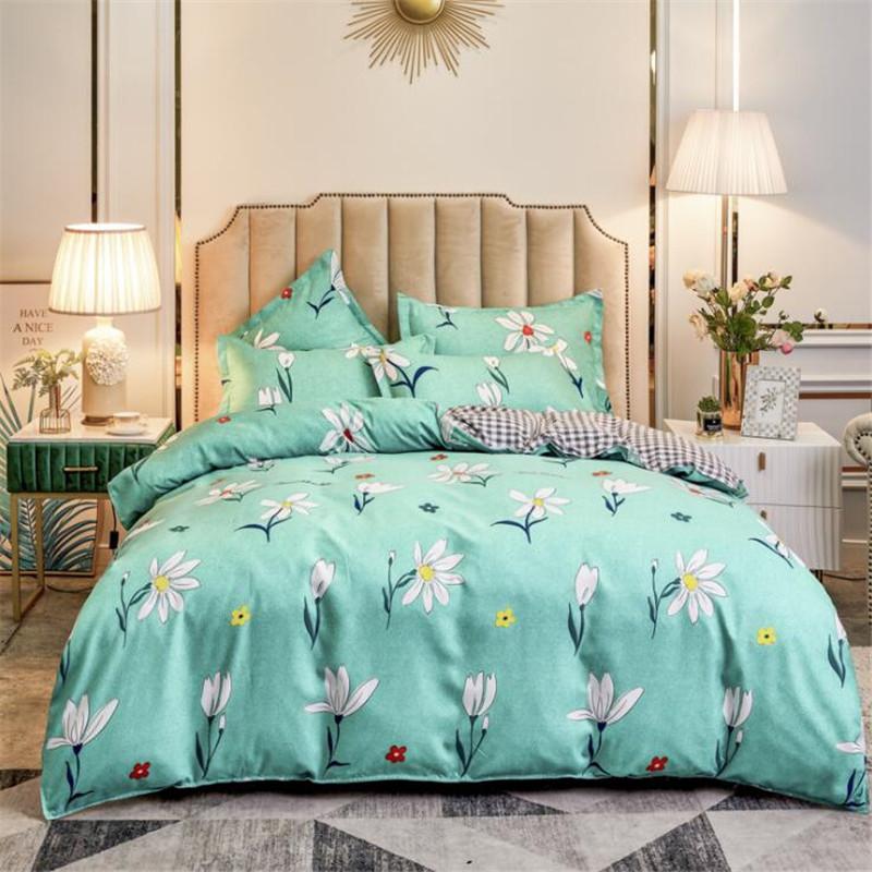 

Classic Bedding Set 4 Size Washed Cotton Autumn Winter Bed Linen for Home Duvet Cover 200x230 cm Green Printed Pattern, 05