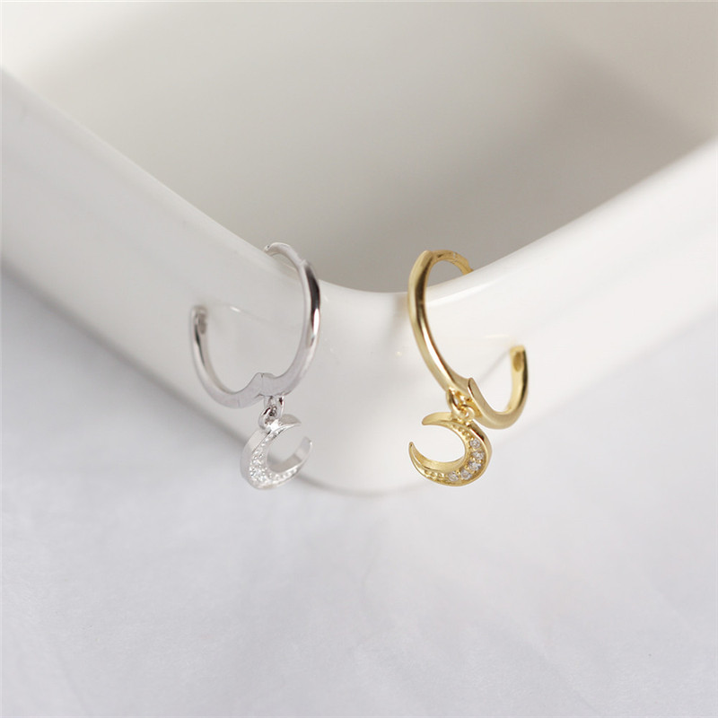 

Februaryfrost Brand Designer 100% 925 Sterling Silver Sparkling & Shining Moon Pendant Stud Earrings for Women Fashion Designer Cute Jewelry