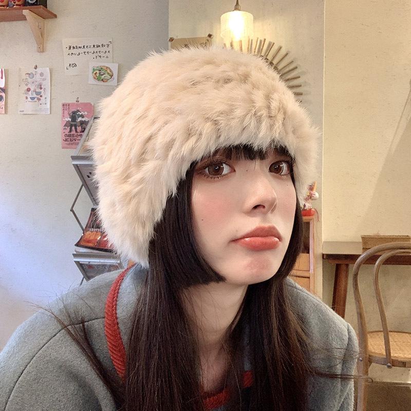 

Winter Real fur Beanies Women Warm Knitting Real Rex Fur Hats Outdoor Fashion Snow Skullies Beanies Caps, White