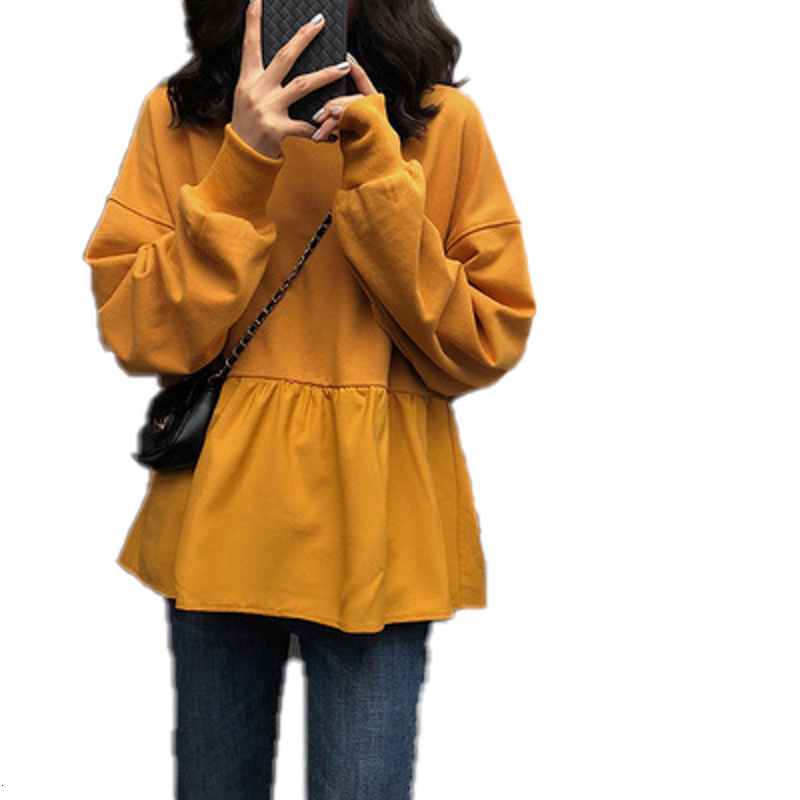 

2021 Autumn New Women Thin Students Casual Tops Solid Long Sleeve T-shirts Sweatshirts Female Fashion Pullovers 6p8w, Yellow