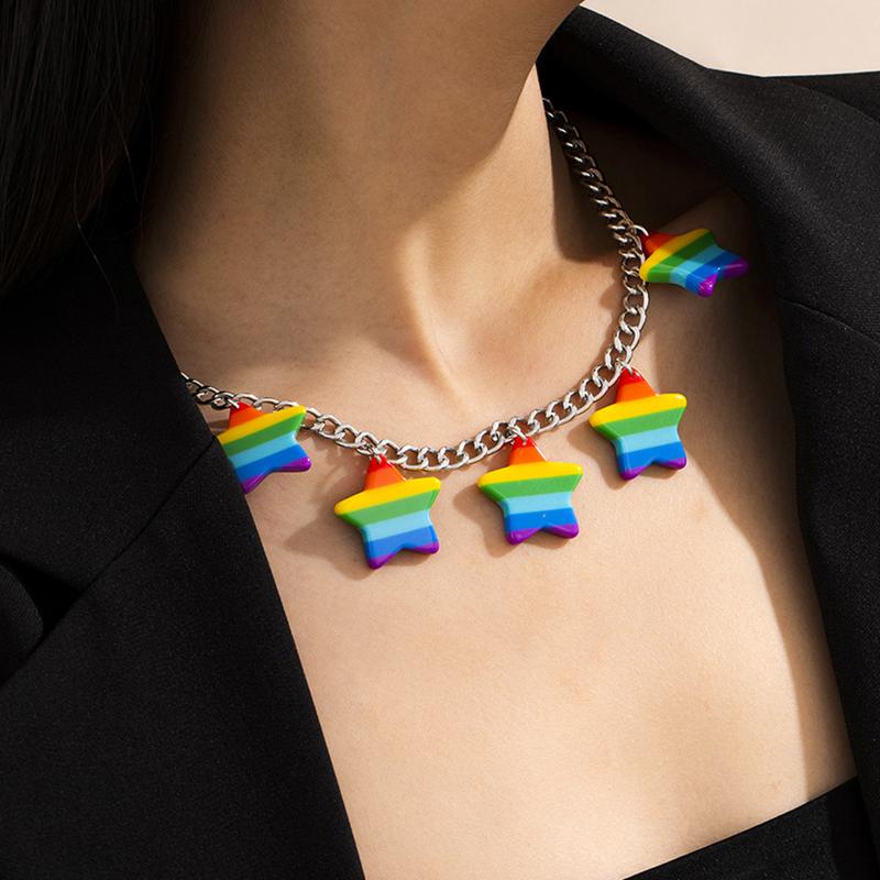 

Women goth colorful rainbow star charm necklace choker jewelry vintage collares kpop chains y2k cute necklace 40cm+7cm