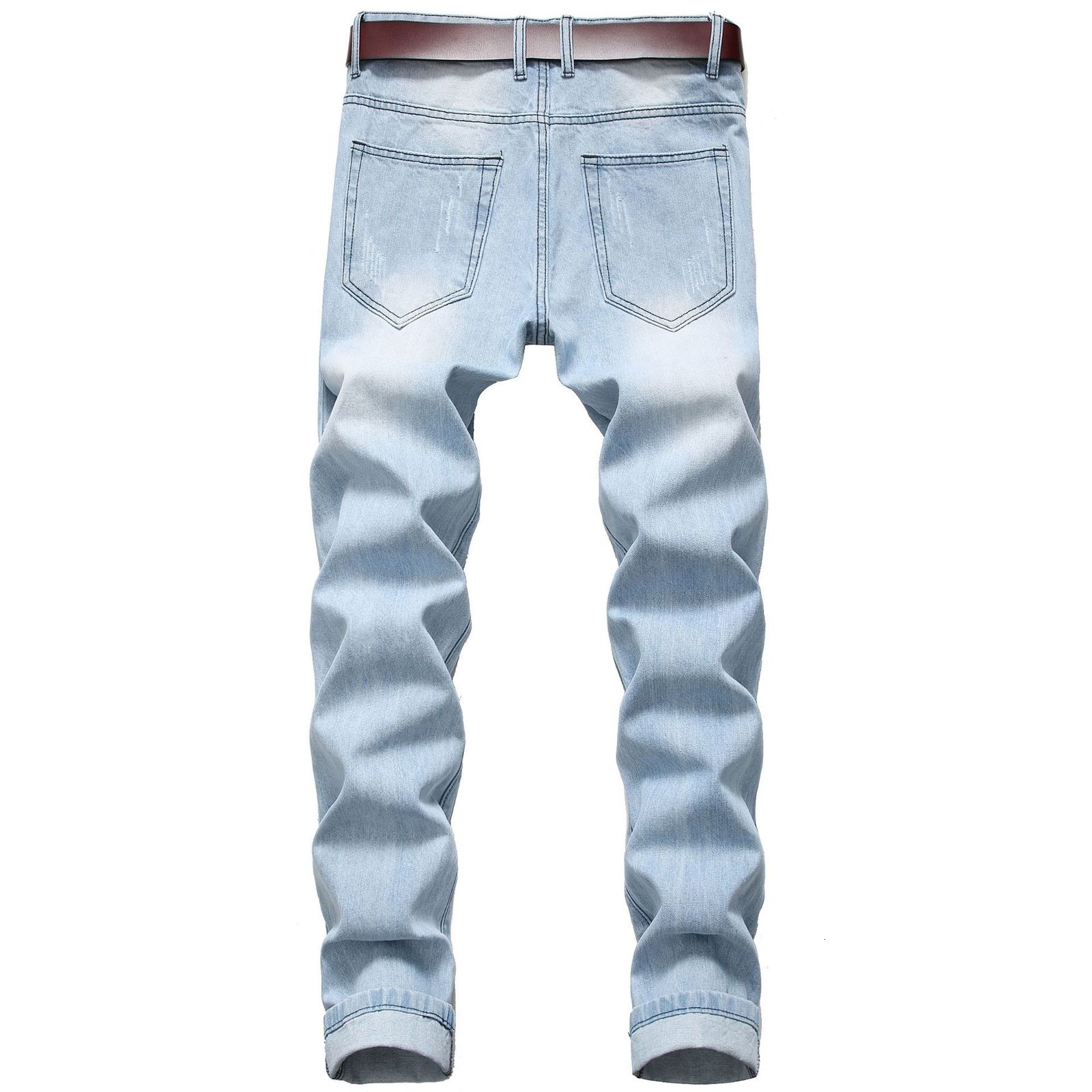 

2021 New Autumn Spring Men's Streetwear Hip Hop Punk Stretch Bike Jeans Trendy Holes Straight Denim Trouers Tb7s, 409 1