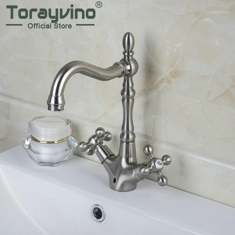 

Antique Brass & chrome & Brushed Nickel Bathroom Sink Mixer Basin Faucets Retro 2 handles 1 Hole Tap Deck Mounted1