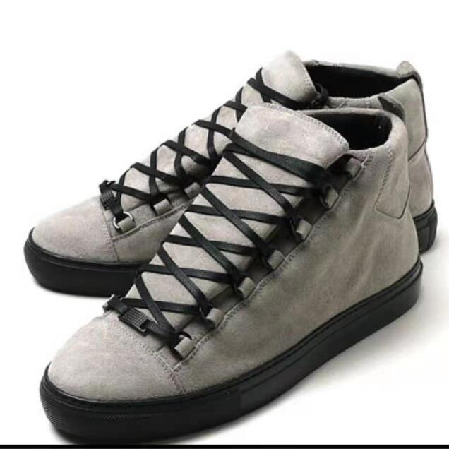 

Mens designer arena sneakers creased leather suede grey women high top sneaker Flat trainers comfy boots Lace Up shoes with box TOP quality, Color 1