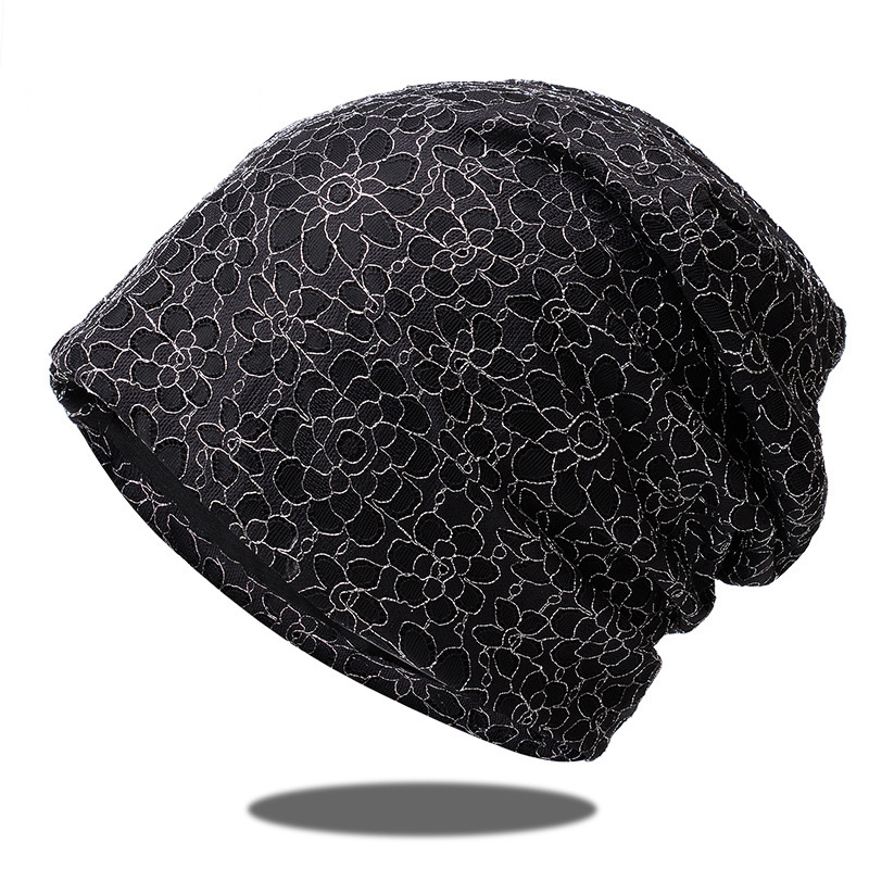 

New Print lace Floral hat female breathable embroider cap cover hat gentle women all seasons fashion Unique Beanie hats Trend, Black